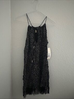 Roxy Black and White Geometric Fringe Mini Dress